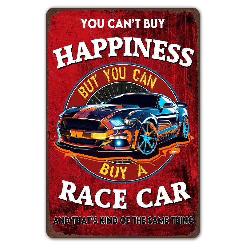 ZYPENG Vintage Metal Signs Car Room Decor for Men Garage Room Wall Poster Decoration - You Can't Buy Happiness But You Can Buy a Race Car Wall Home Bedroom Decor Tin Sign 8 x 12 Inches - Image 1